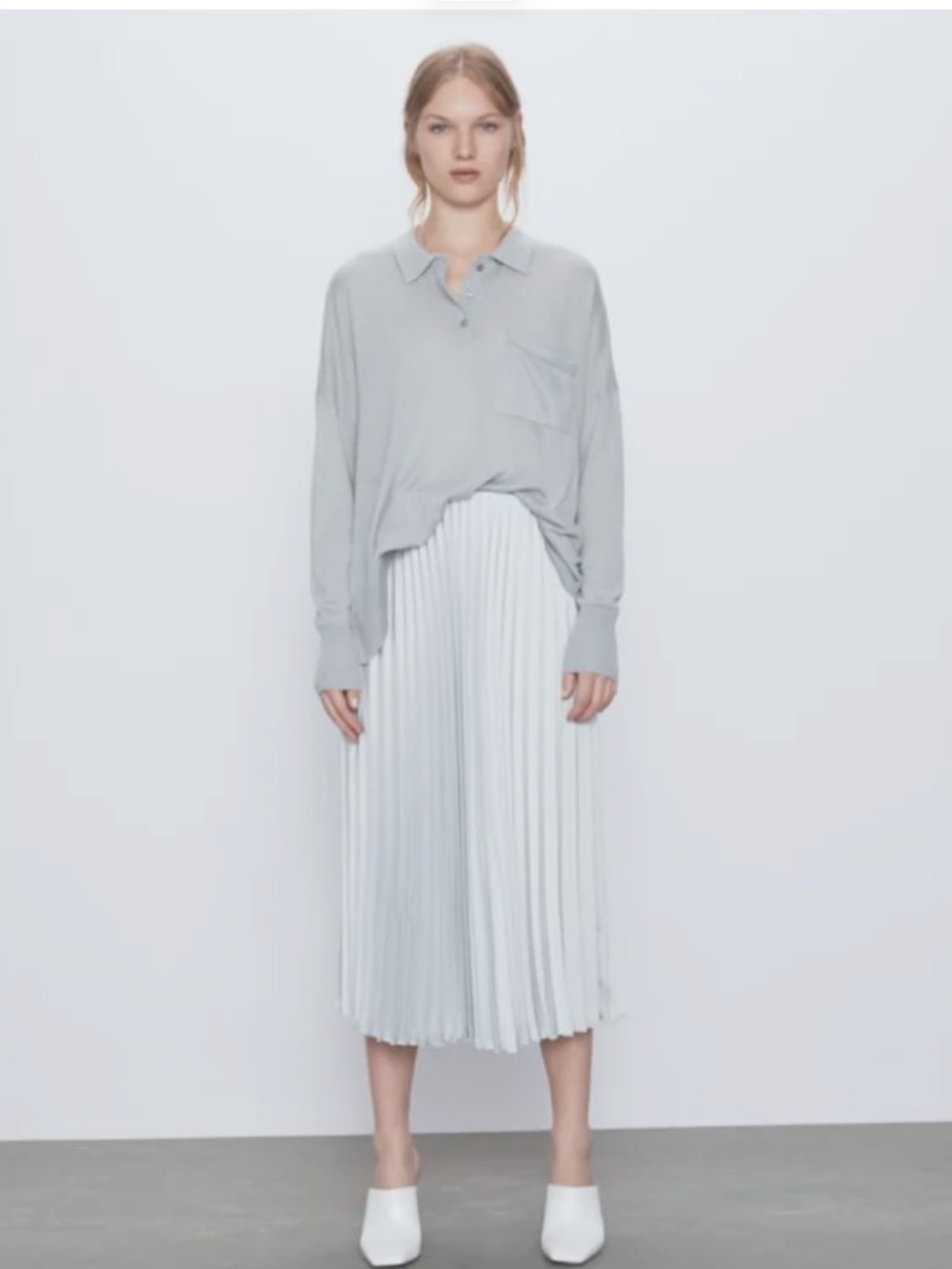 Zara Pleated Midi Skirt in Light Gray